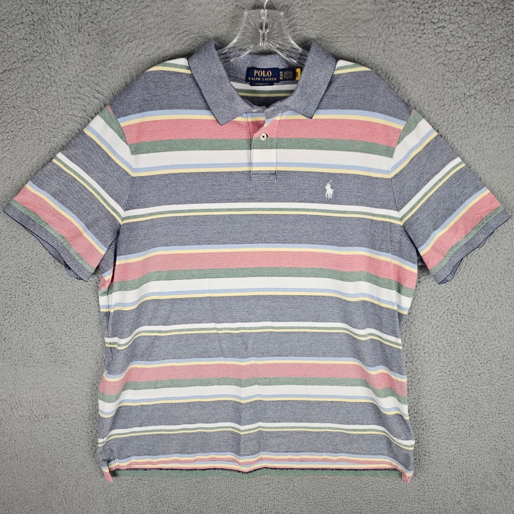 Polo Ralph Lauren Polo Shirt Mens XL Blue Multi Stripe Classic Fit Short Sleeve